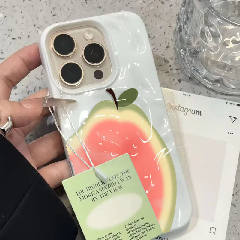 Ins Simple Fruit Guava Cute Folds Texture Phone Case For iPhone