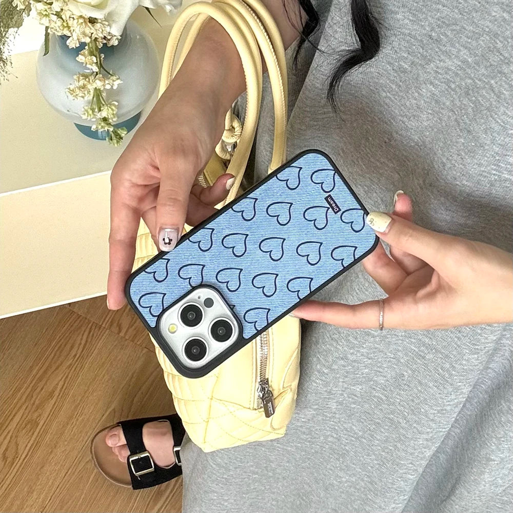 Cartoon Lovely Heart Jeans Denim Cloth Chic Phone Case