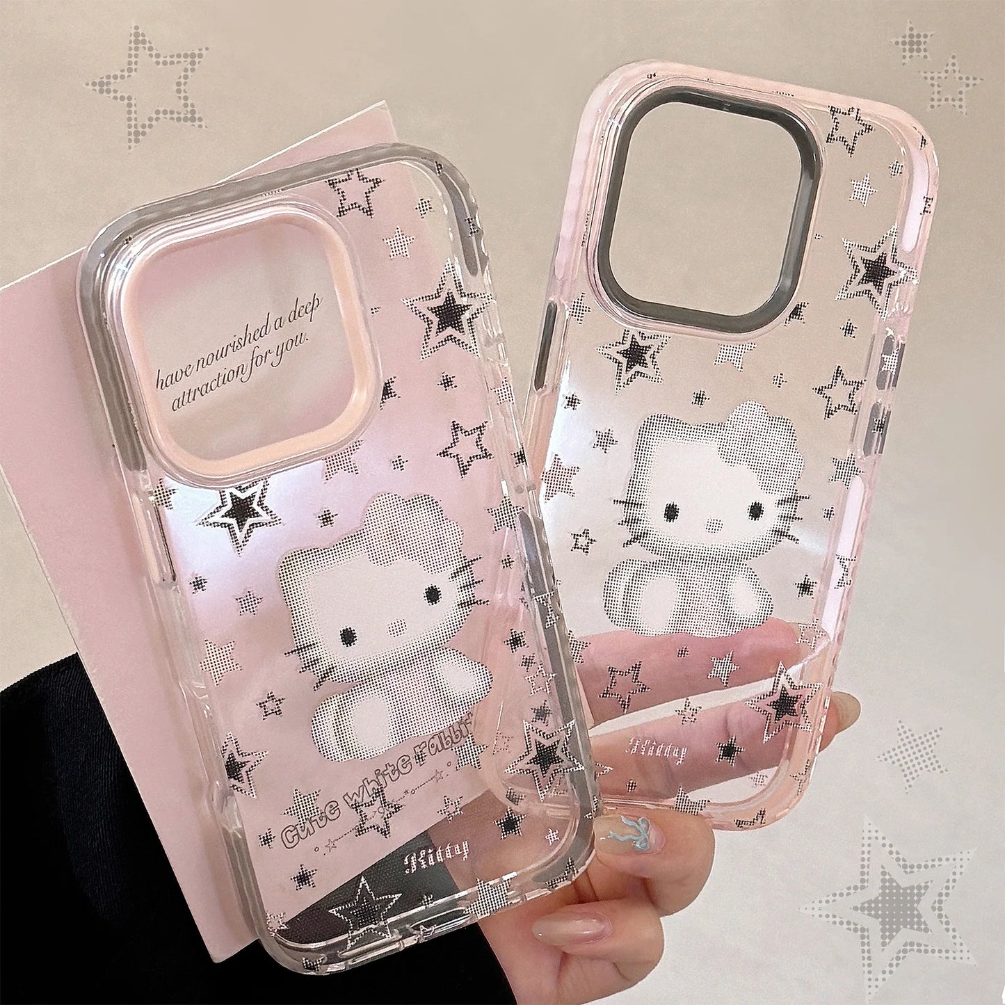 Korean Cartoon Pixel Hello Kitty Stars Soft Phone Case For iPhone