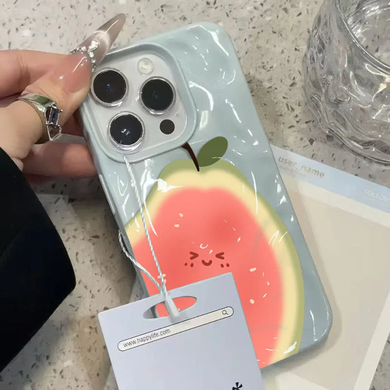 Ins Simple Fruit Guava Cute Folds Texture Phone Case For iPhone
