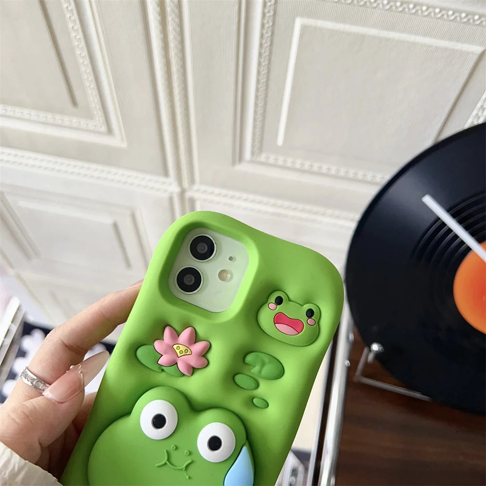 So Cute Green Frog Stand Holder Soft Silicone Phone Case