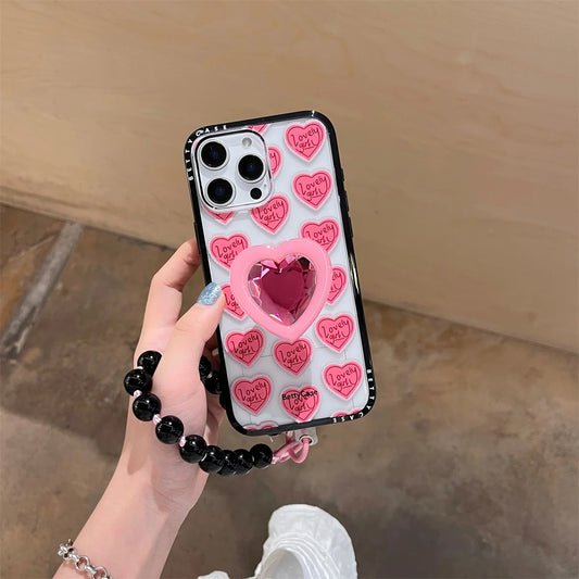 New Cartoon Cute Letter Heart Stand Phone Case