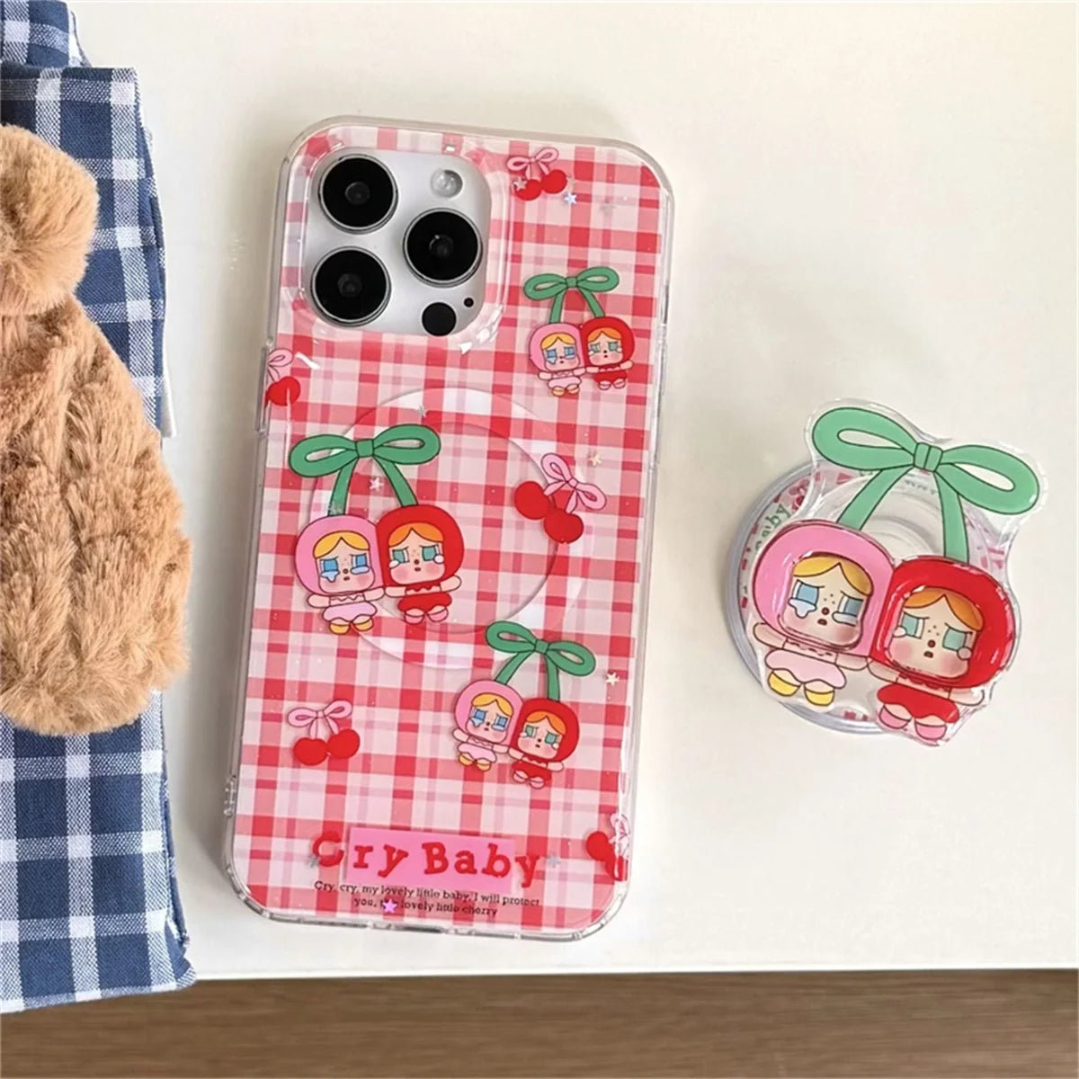 Cute Cherry Girl Magnetic Stand Phone Case