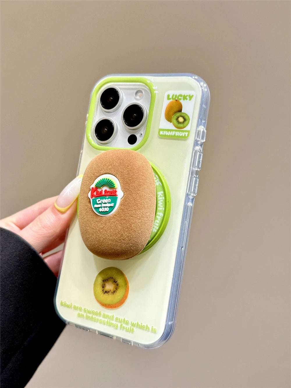 3D Cute kiwi Clear Magnetic Grip Tok Stand Holder Phone Case For iPhone
