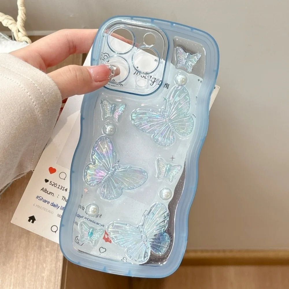 3D Butterfly Crystal Bling Glitter Clear Case For iPhone
