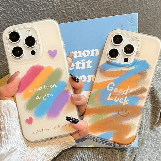 Ins Graffiti Love Heart Smiling Face Pattern Phone Case