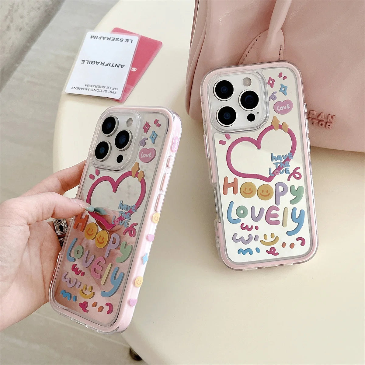 Colorful Graffiti Heart Shaped mMirror Surface Phone Case