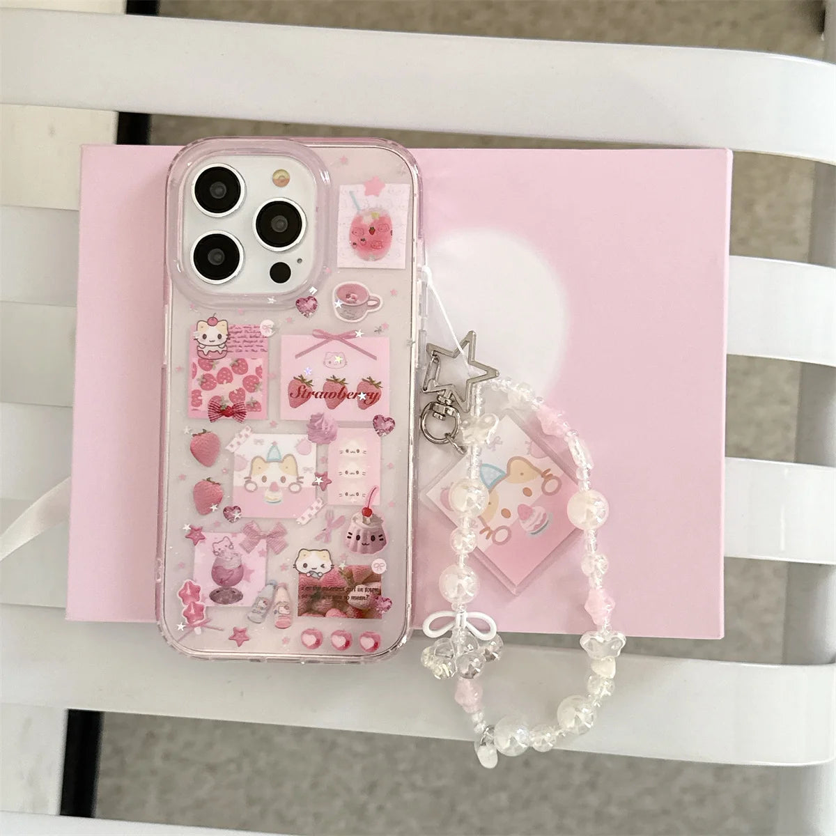 Cute Cartoon Strawberry Marshmallow Cat Phone Case