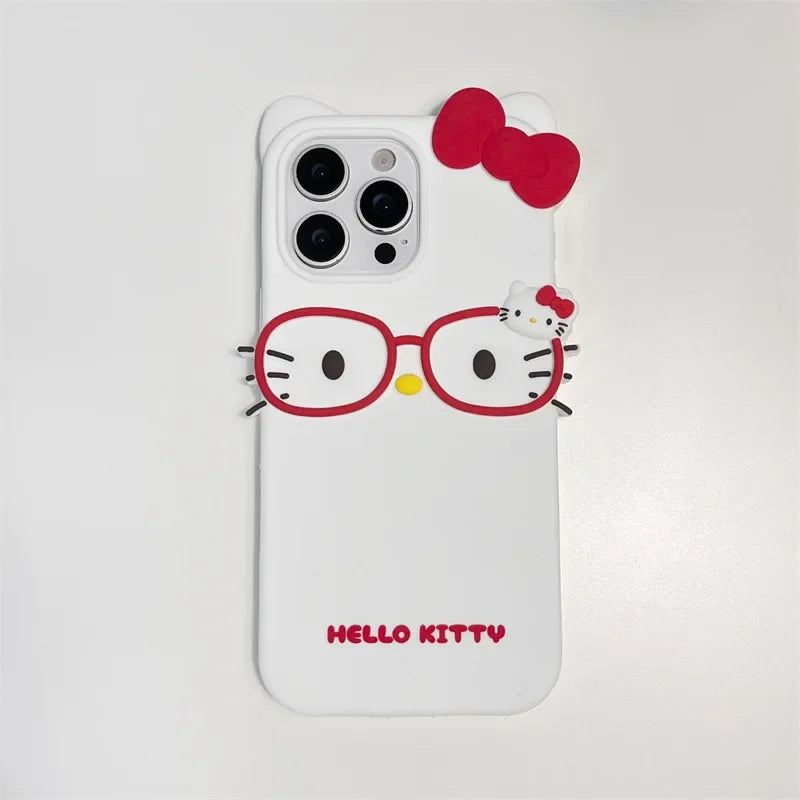 Kawaii Cartoon Glasses Bowknot Hello Kitty Phone Case For iPhone