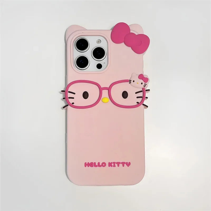 Kawaii Cartoon Glasses Bowknot Hello Kitty Phone Case For iPhone
