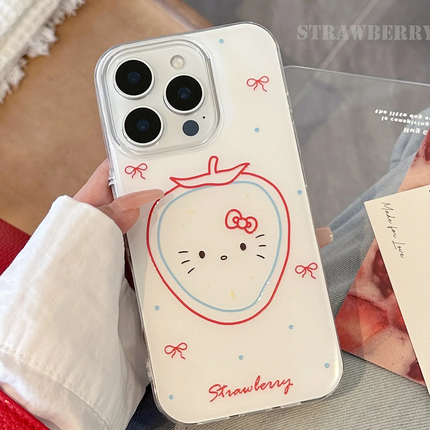 Cute Hello Kitty Strawberry Phone Case With Pendant For iPhone