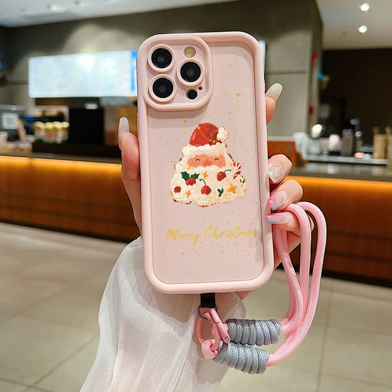 New Year Christmas Santa Lanyard Rope Phone Case For iPhone