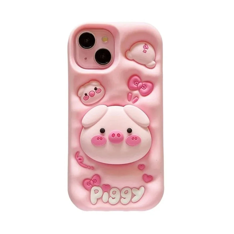 Cute Funny Pig Piggy Telescopic Bracket Phone Case
