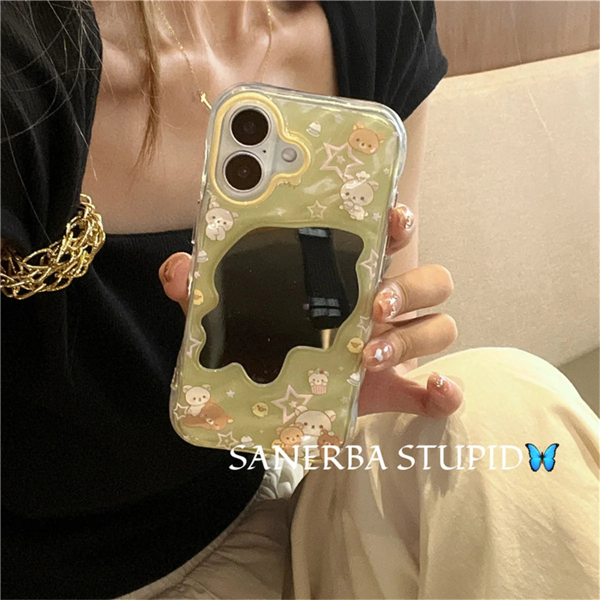 Kawaii Cartoon Wave Pattern Mirror Phone Case For iPhone