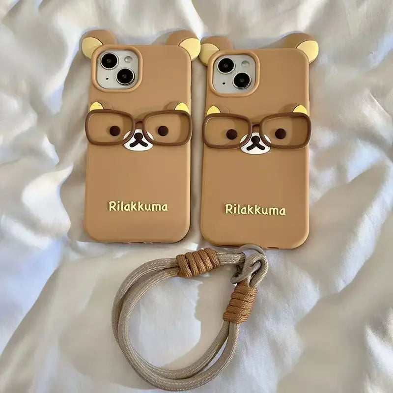 Cute 3D Cartoon Glasses Rilakkuma Bear Soft Silicone Phone Case