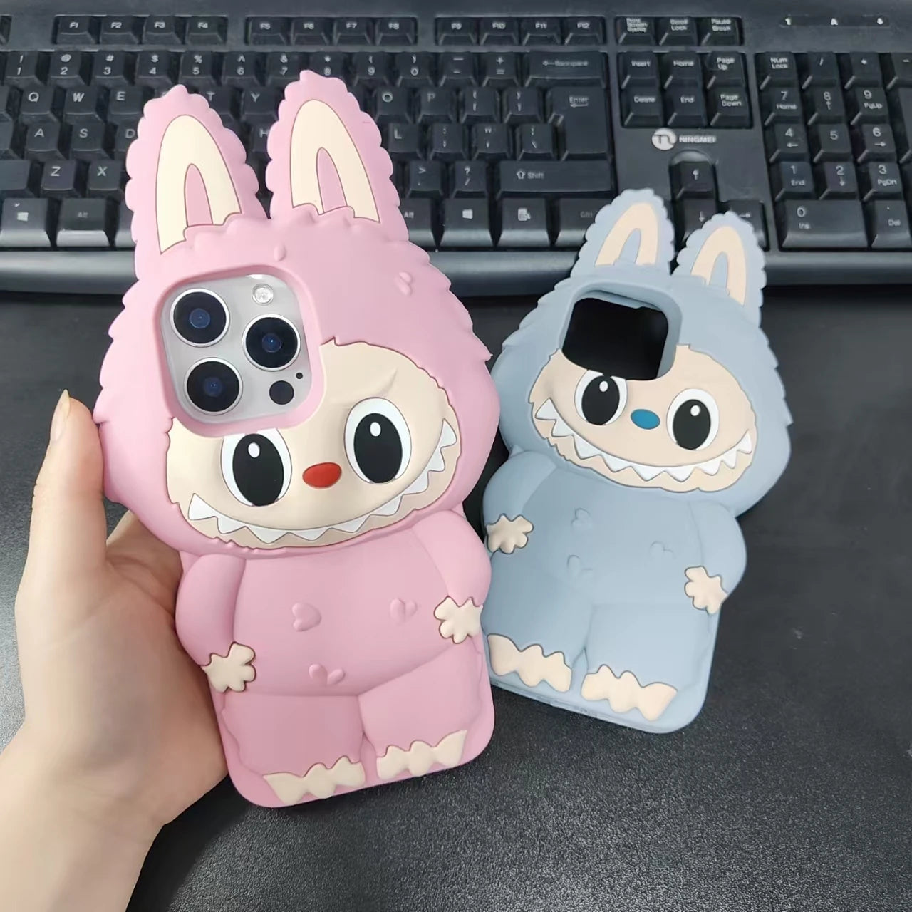 Kawaii 3D Cartoon Cute Monsters Soft Silicone Cover With Holder Phone Case