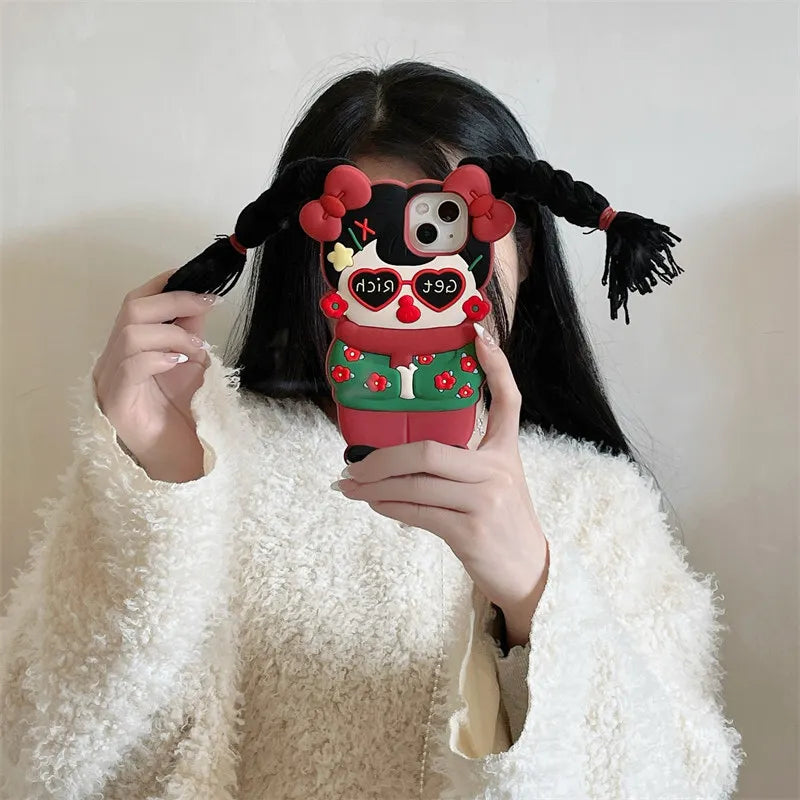 Cartoon Cute Girl With Long Protective Phone Case