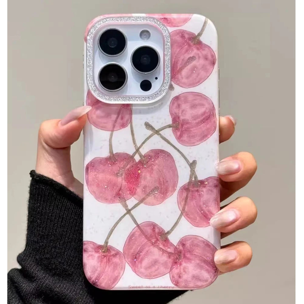 Cute Cherry Pattern Glitter Bling Phone Case