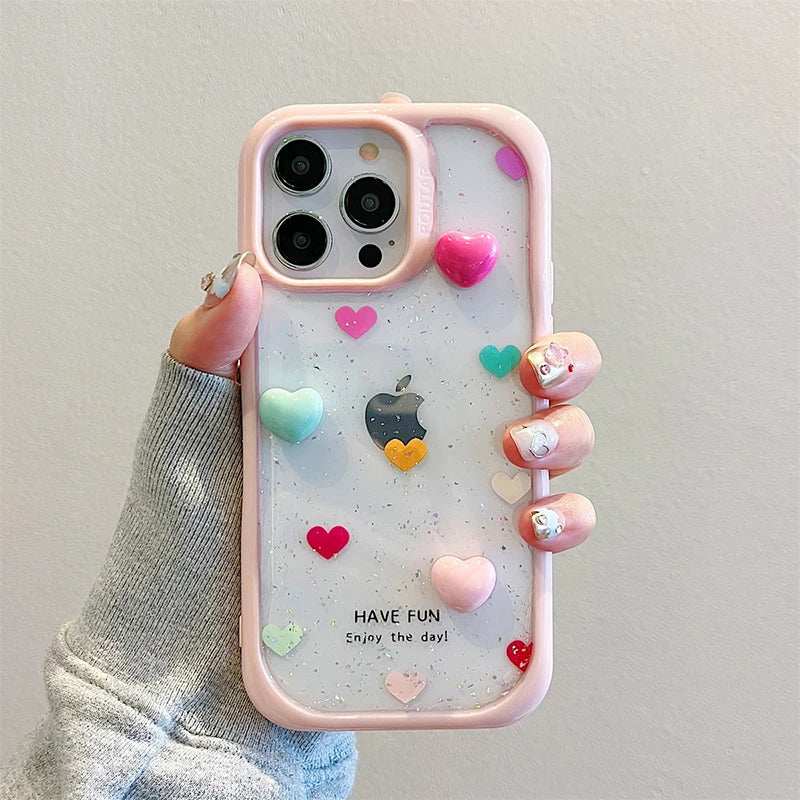 Fashion Colorful 3D Love Heart Glitter Phone Case