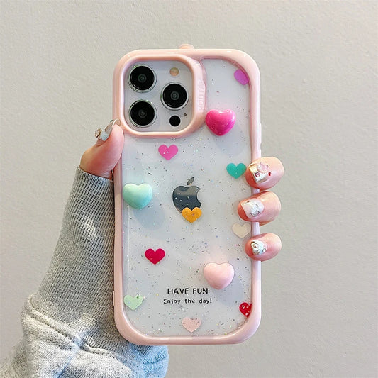 Fashion Colorful 3D Love Heart Glitter Phone Case