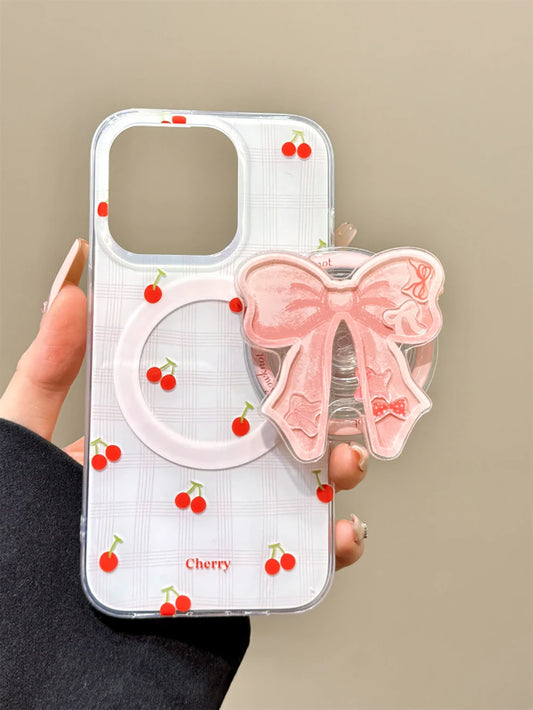 Cute Cherry Bowknot Magnetic Phone Case