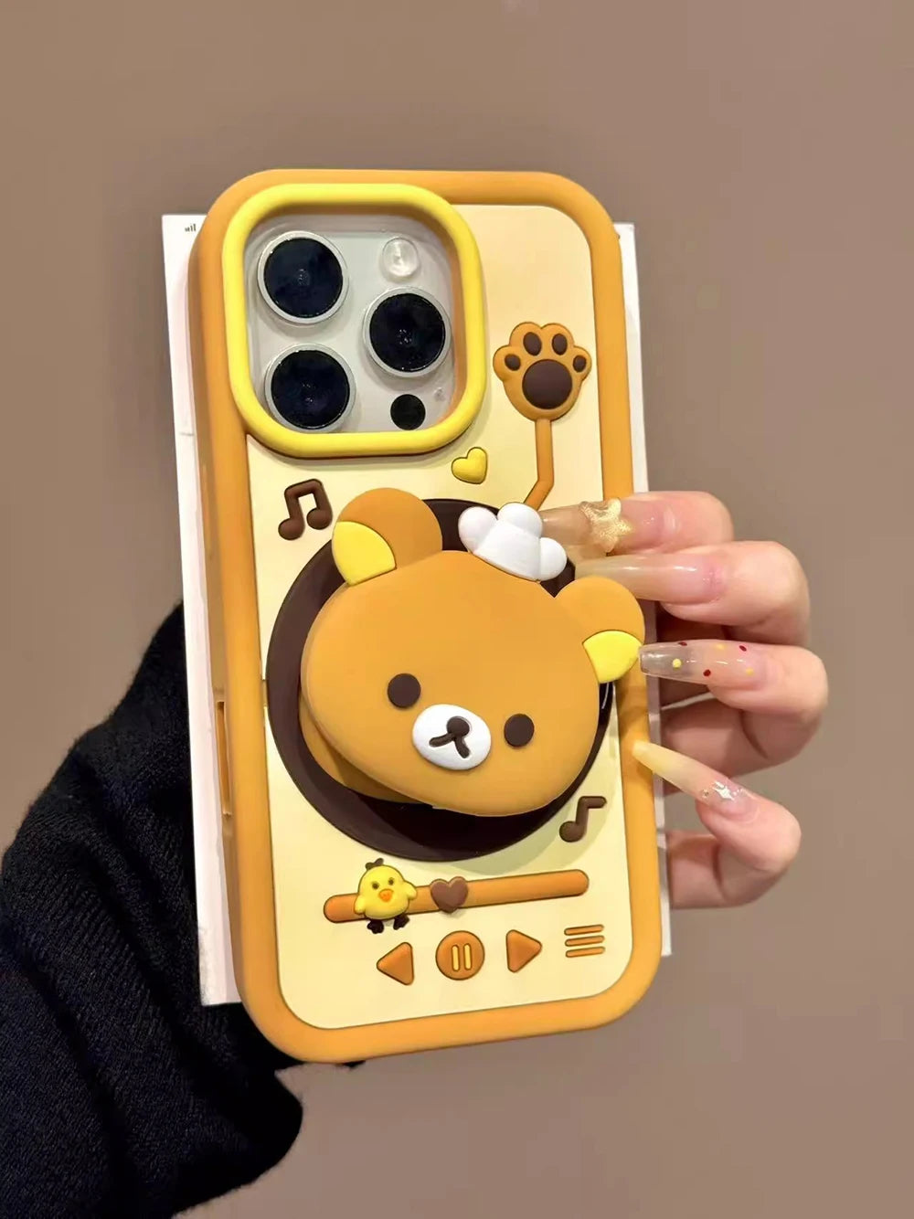 Cute Rotating Record Player Cartoon Bear Silicone Phone Case
