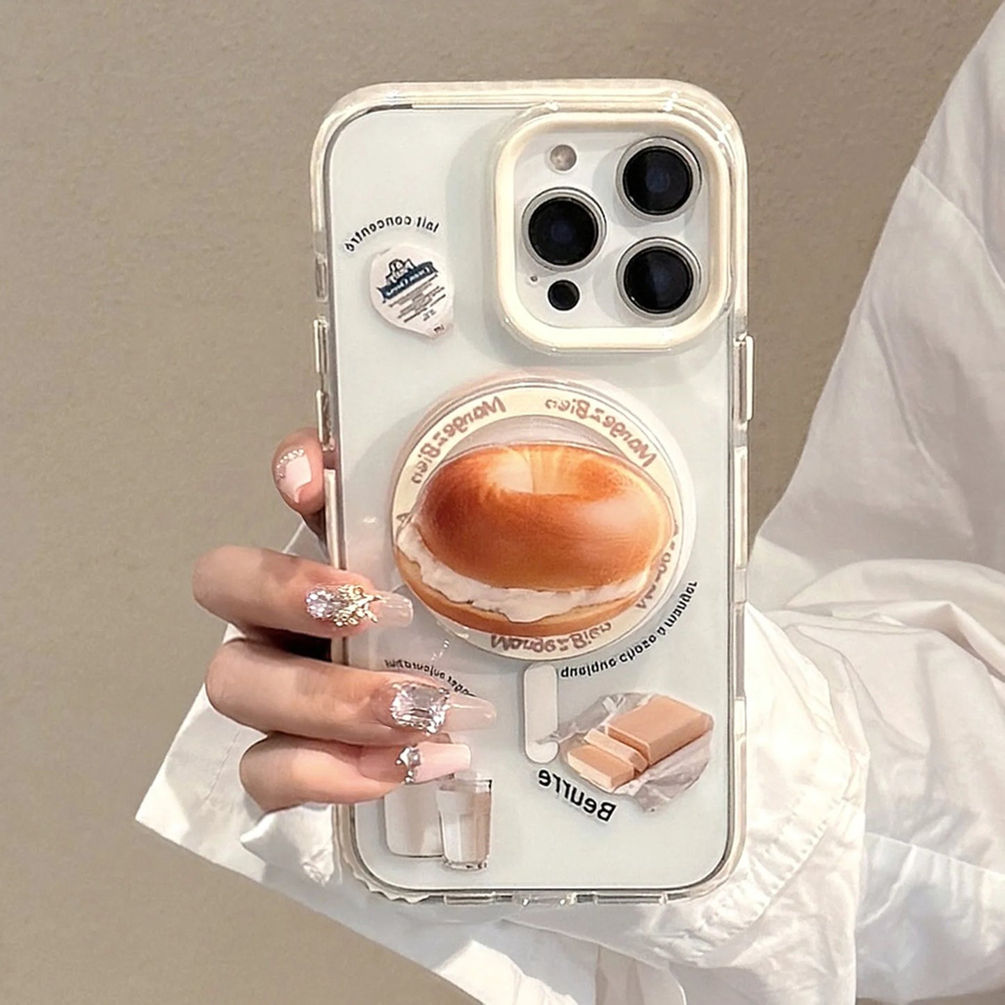 Korean Bread Breakfast Magsafe Magnetic Stand Clear Phone Case For iPhone