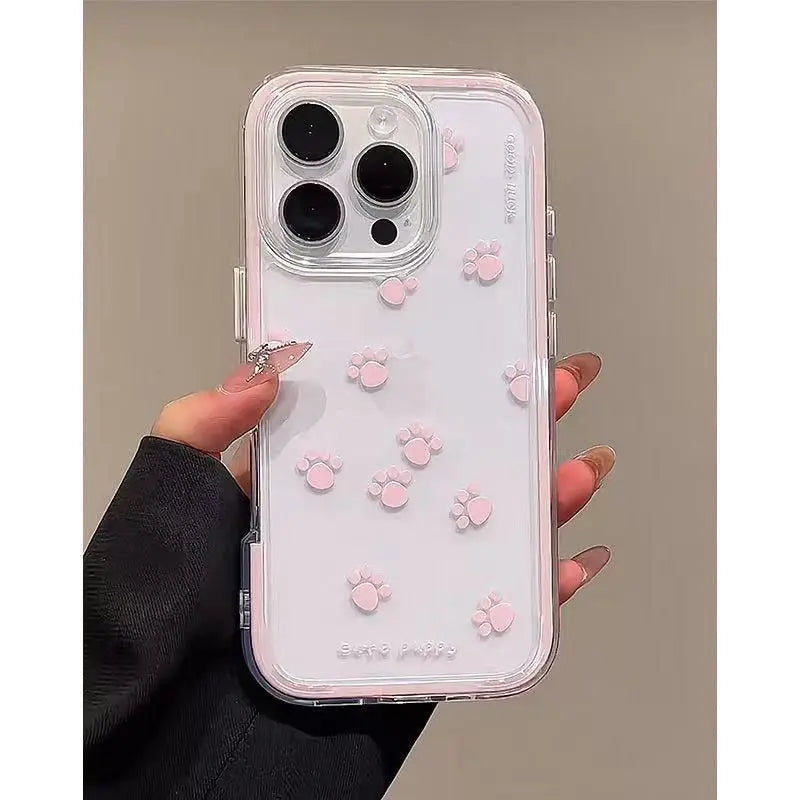 Pink Dog Paw Prints Clear Phone Case