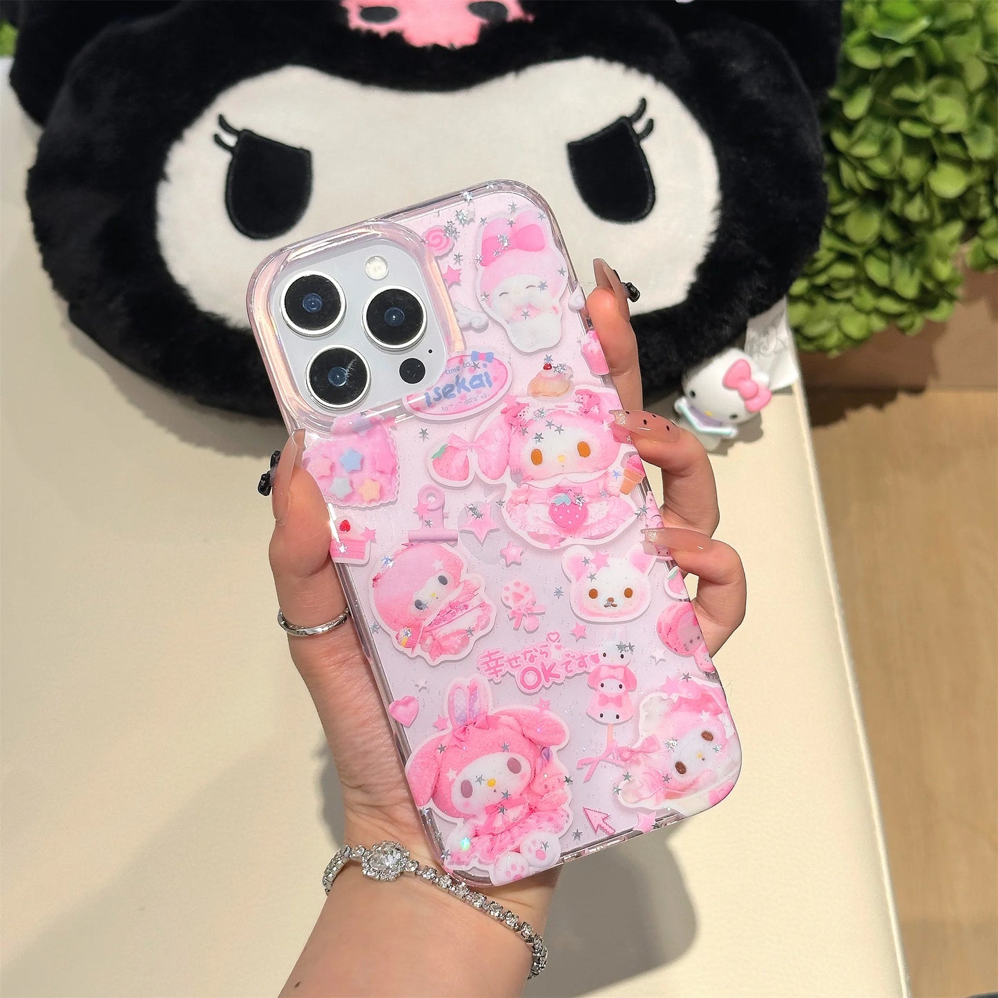 Cute Cinnamoroll Sticker series Bling Glitter Phone Case