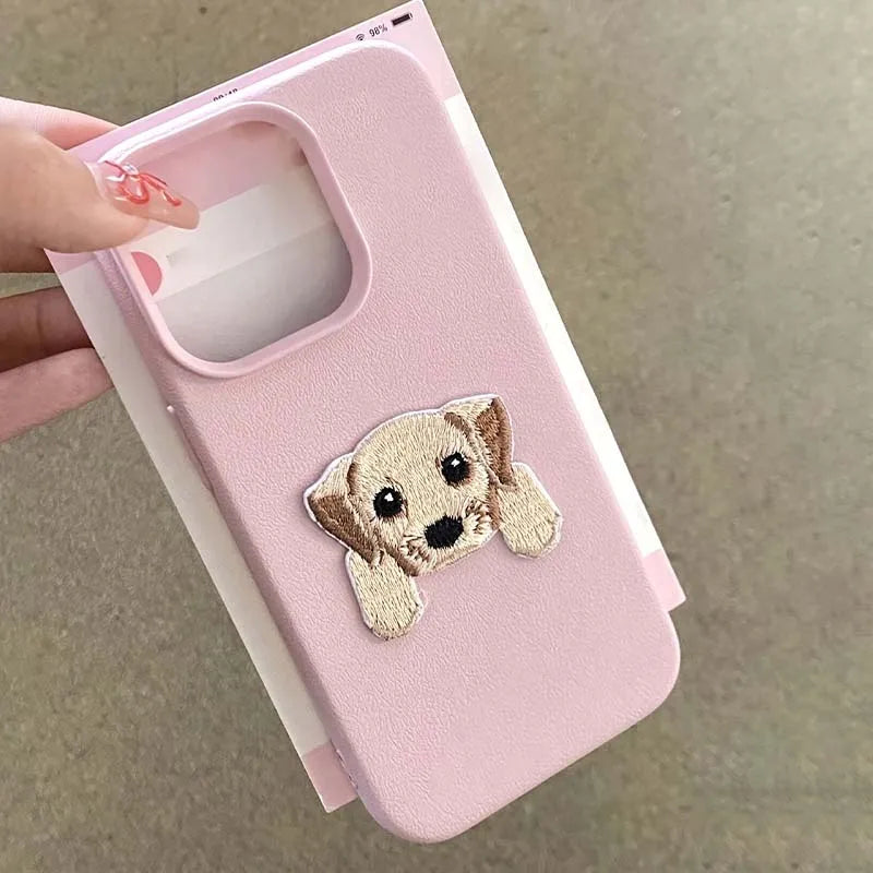Cute Cartoon Embroidery Puppy Phone Case For iPhone