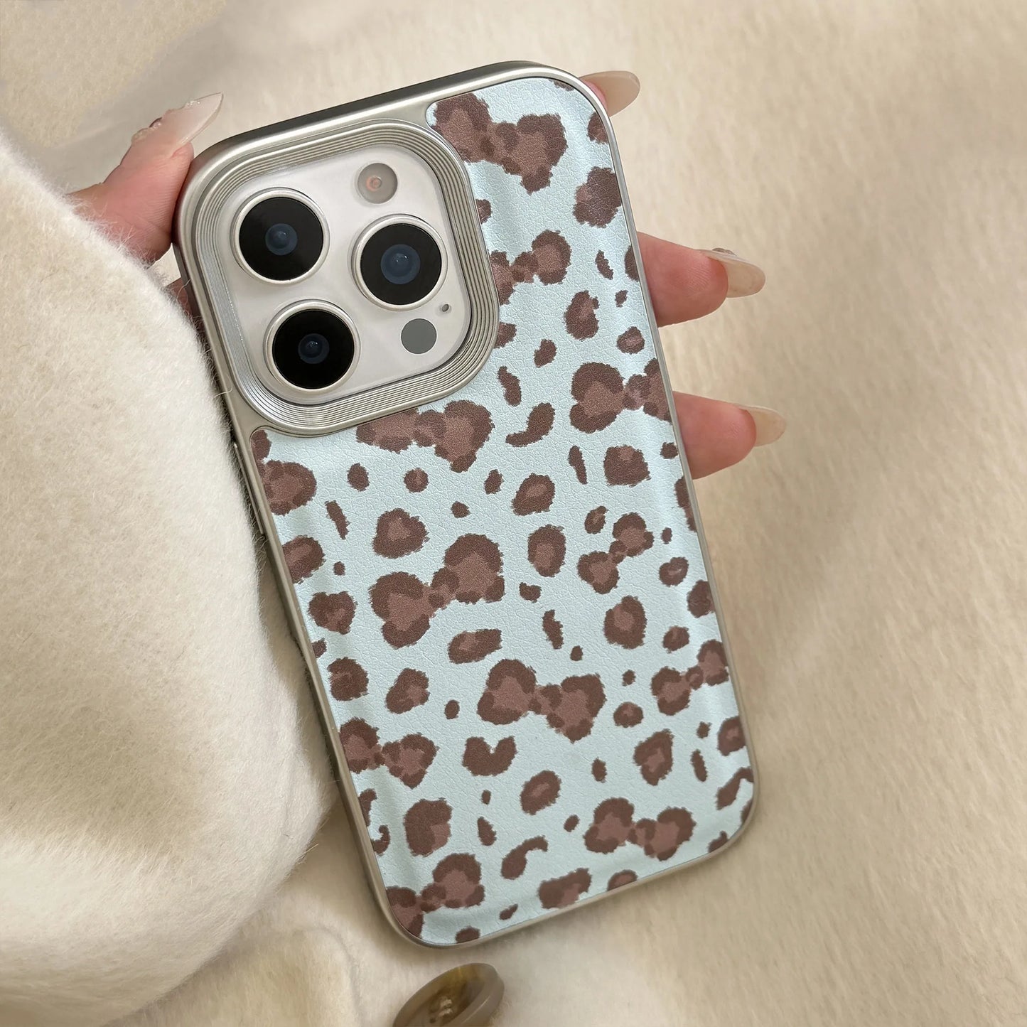 Stylish Bowknot Leopard Print Leather Texture Phone Case For iPhone