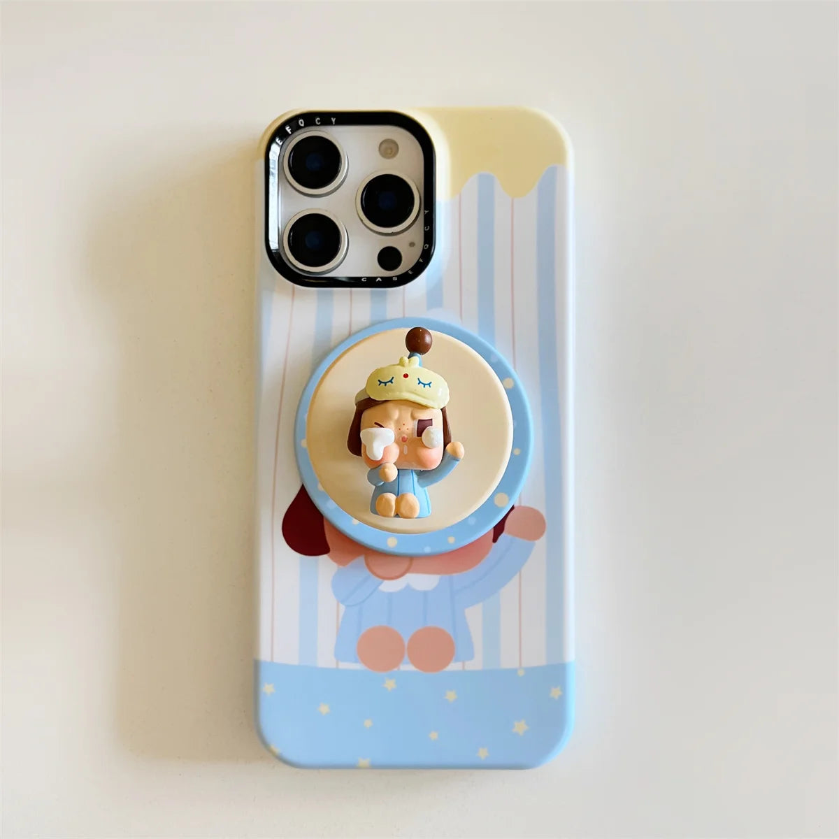 Korean Blue Stripe Cute Girl Magnetic Phone Case For iPhone