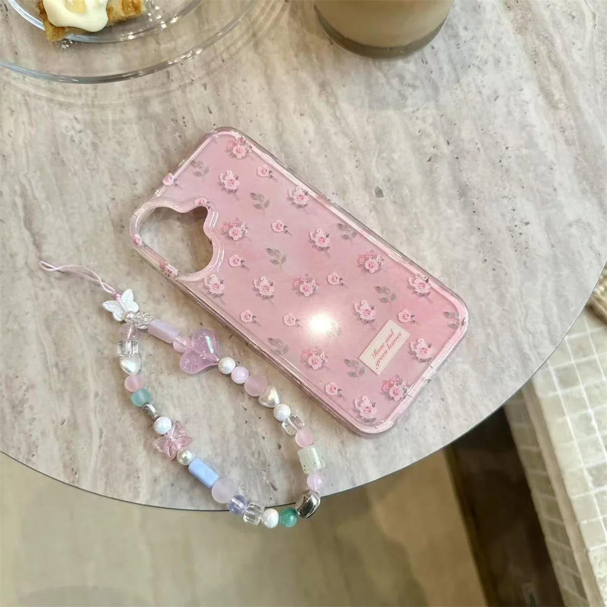 Fashionable Pink Flower Butterfly Stand Phone Case