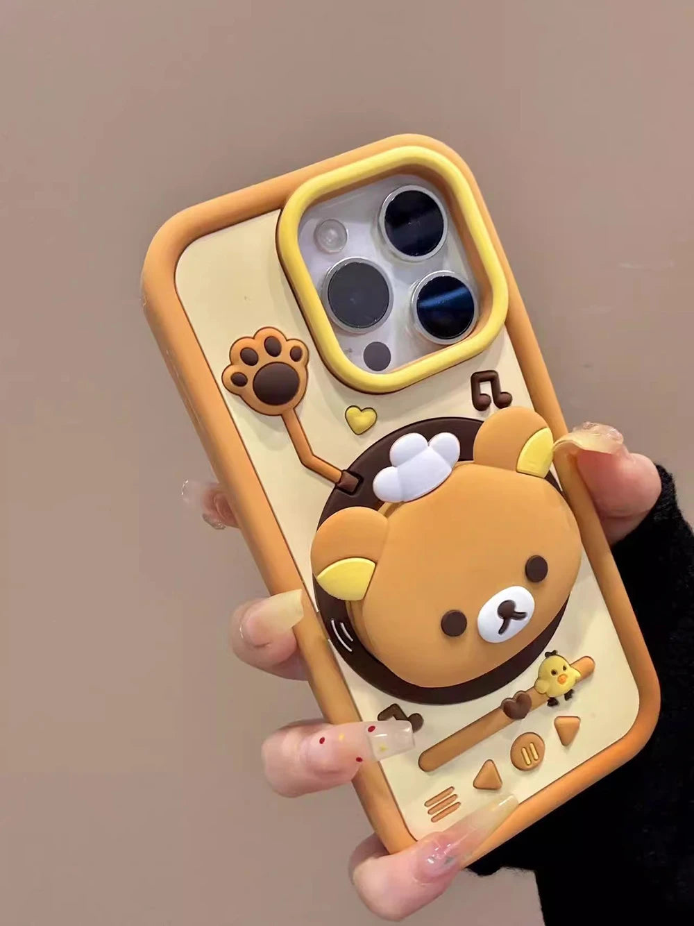 Cute Rotating Record Player Cartoon Bear Silicone Phone Case