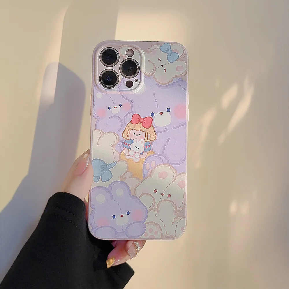Cute Cartoon Bunny With Chain Lanyard Phone Case For iPhone