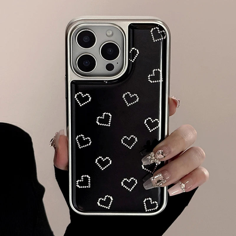 Cartoon Mosaic Love Heart Black Phone Case