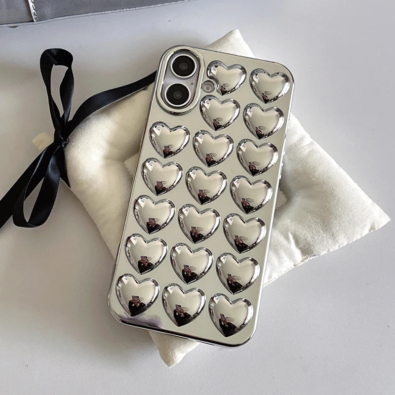 Simple Stylish Silver Love Heart Phone Case