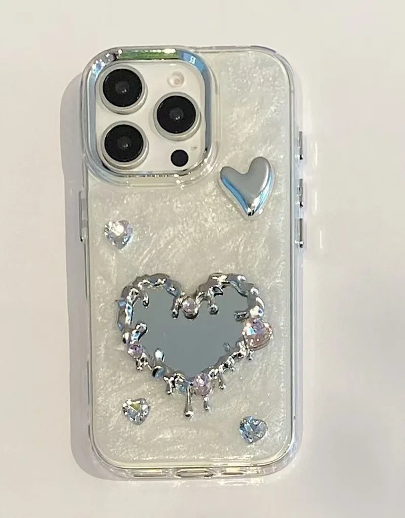 Luxury Diamand Love Heart Mirror Phone Case