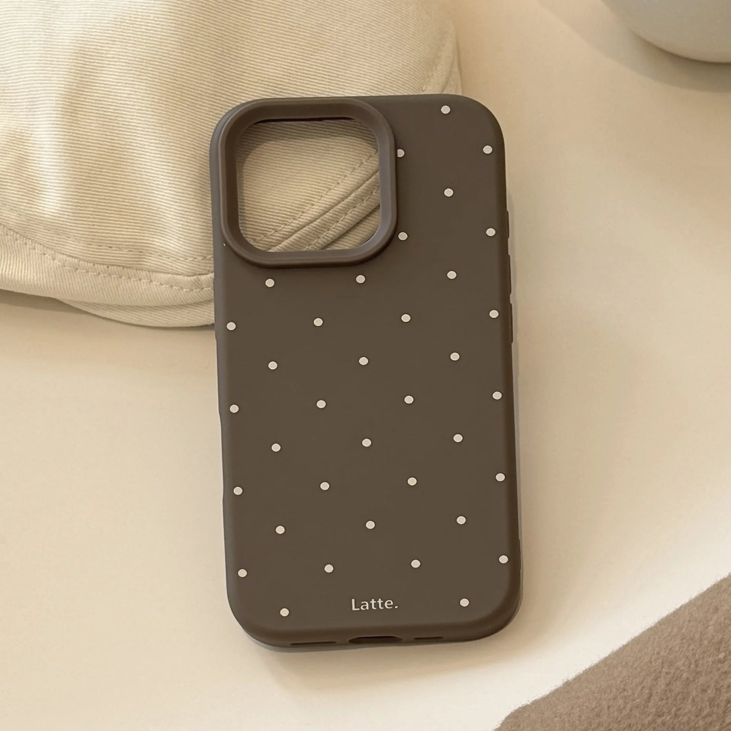 Korean Brown Full Screen Polka Dot With Round Bracket Soft Phone Case For iPhone
