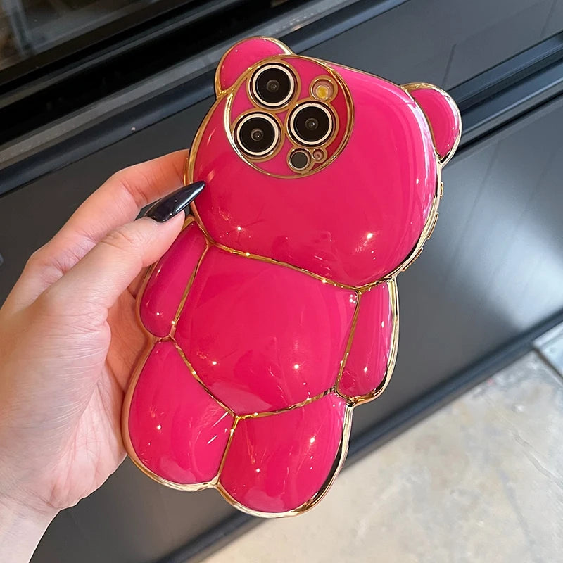 Plating Rose Cute Bear Shape Phone Case