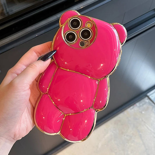 Plating Rose Cute Bear Shape Phone Case