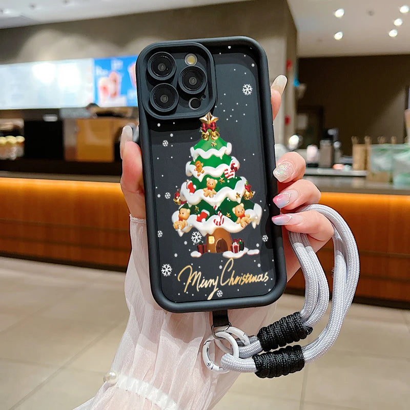 New Year Christmas Santa Lanyard Rope Phone Case For iPhone