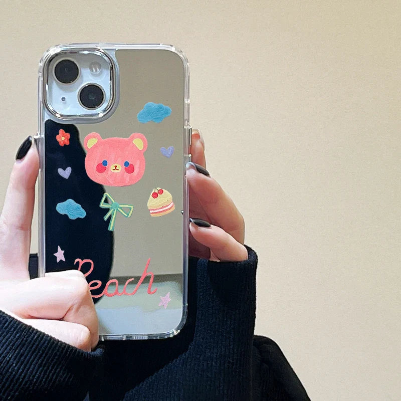 Cute Bear Makeup Mirror Phone Case