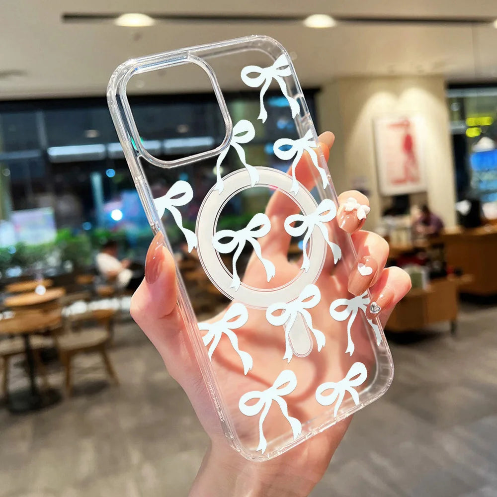 Cute Bow For Magsafe Magnetic Wireless Charge Case For iPhone