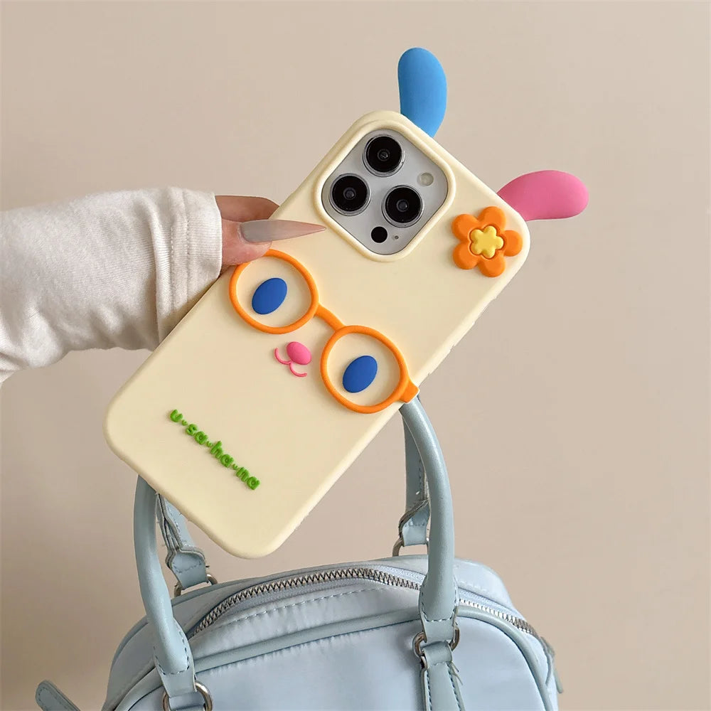 Newest Cute Cartoon Glasses Rainbow Rabbit Soft Silicone Phone Case