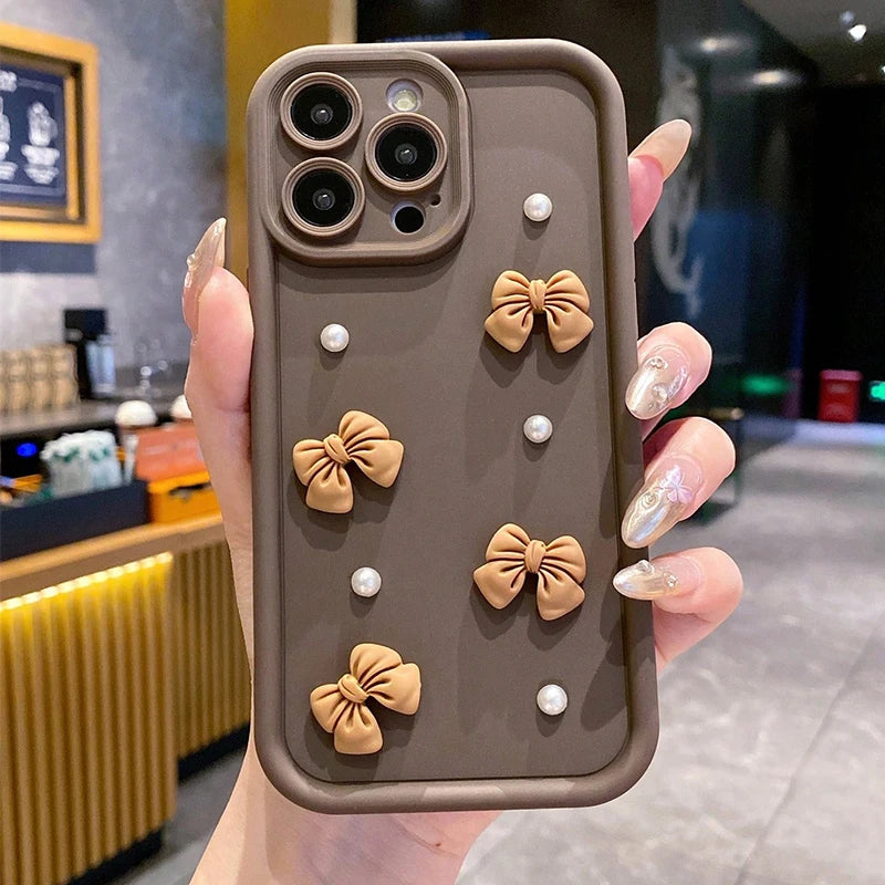Cute 3D Pearl Bow Phone Case For iPhone