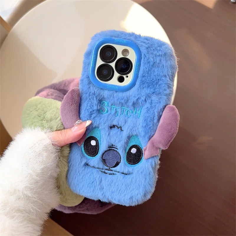 3D Cute Cartoon Stitch Embroidered Plush Phone Case For iPhone
