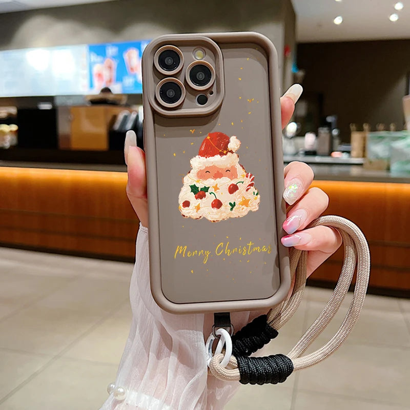 New Year Christmas Santa Lanyard Rope Phone Case For iPhone