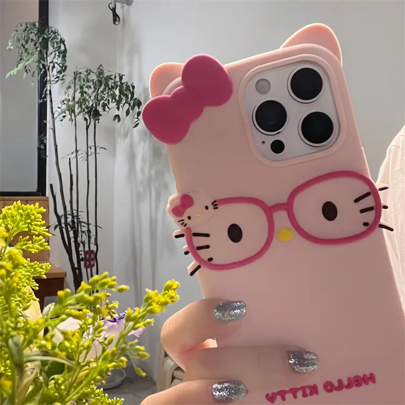 Kawaii Cartoon Glasses Bowknot Hello Kitty Phone Case For iPhone