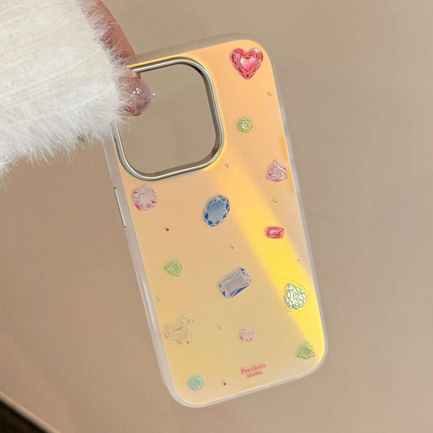 Korean Colorful Gemstone Pattern Plating Laser Phone Case For iPhone